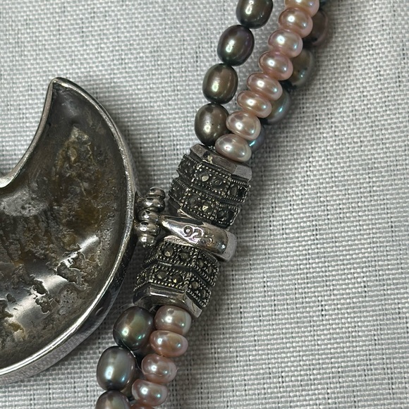 Ammonite Mother Of Pearl & Fresh Water Pearl Necklace 925 - Picture 4 of 7